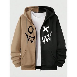 골드미스트 후드티 남자 후디 Street Life Men Cartoon Graphic Zip Up Two Tone Drawstring Hoodie Without Tee School