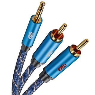 EMK 3.5mm Aux to RCA 스테레오 스플리터 케이블[나일론 브레이드 내구성 및 유연성] 오디오 Y 어댑터 케이블 - 탑 블루 시리즈 3m/10피트