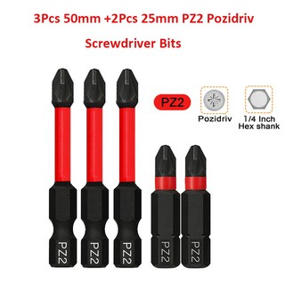 Pozidriv 임팩트 비트 PZ2 스크루드라이버 전동 공구용 4 인치 육각 생크 마그네틱 드라이버 드릴 25mm 및 50mm 길이 5, 3Pcs 50mm 2Pcs 25mm, 1개