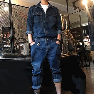 데님 스트라이프 커버롤 청점프수트