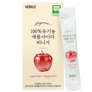 헤밀레 100% 유기농 애사비 스틱 애플사이다비니거 15포, 1박스, 225g