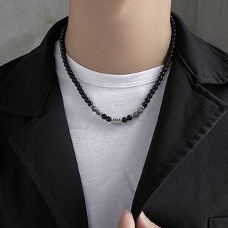 남성 원석 포인트 블랙 스트릿 레이어드 패션 목걸이 J2318