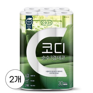 코디 순수 3겹 데코 화장지 30M, 30개입, 2개