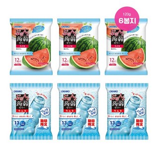 곤약젤리 수박/라무네 2가지 혼합맛 일본 오리히로, 120g, 6개