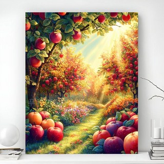 액자 캔버스형 보석십자수 DIY 키트 40X50cm 풍경 동물 대형 금전운 풍수 그림 객실 인테리어 거실 장식 재물운 개업 이사선물 PK-01545, 1개, PK-07 찬란한 사과밭