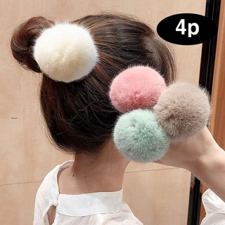 은꽃밴드 (4P)토끼털볼 둥근머리끈