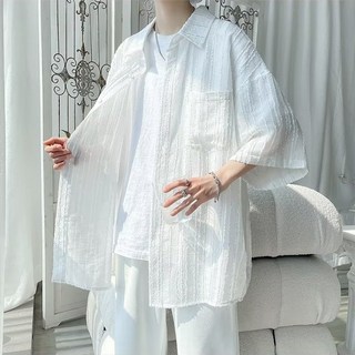 킹앤조이 제루안 시스루 스트라이프 반팔 셔츠