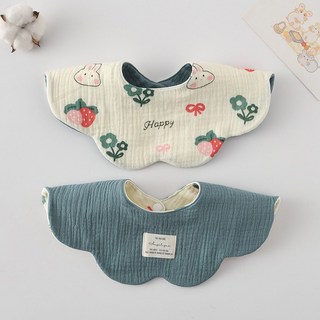 양면 사용 아기 턱받이 웨이브 레이스 부드러운 면 트리밍 타액수건, Strawberry Bear, 1개