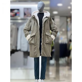 [리버클래시] 카키 오버핏 퍼 라이닝 구스다운 후드 롱 패딩 점퍼 LIW22931