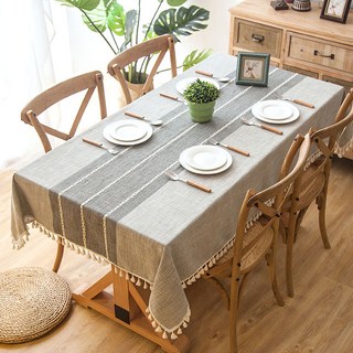 뷔이위이 린넨 식탁보 그레이 사각 모던 방수 테이블보, 그레이-스트라이프, 140*180cm, 1개
