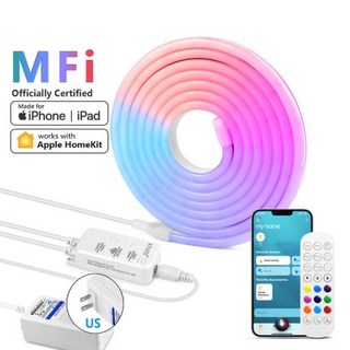 Homekit-RGB LED 스트립 네온 조명 애플 홈 키트 스마트 라이프 와이파이 스위치 원격 제어 네온 사인 테이프 벽 장식 스마트 램프, [01] 1M, 01 RGB Set With EU Plug_01 1M, 1개
