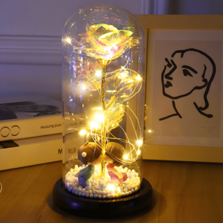 프롬아떼 프로포즈 한송이 장미 유리돔 LED 조명 시들지않는꽃 무드등 프리저브드 로즈데이 축하 고백, 장미LED유리등_뽀뽀