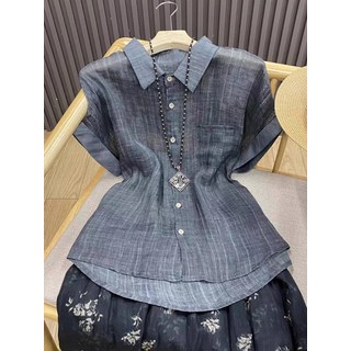 [당일 출고] 하이 엔드 상품 절대적으로 아름답습니다 디자인이 가득합니다 하이엔드 라이트 텐셀 라미 라펠 쇼트 슬리브 셔츠