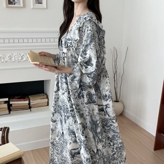 55~88까지~!! 사이즈굿 긴팔 나염 프릴 잠옷 원피스 루즈핏 빅사이즈 임산부잠옷(6컬러)