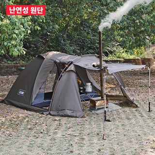 탑 랜더 사계절용 방염 패브릭 돔형 텐트 2인용 화목난로용 스토브 잭과 스노우 스커트를 갖춘 방수 경량 터널형 텐트, 올리브 그린