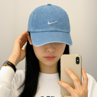 [국내 백화점] 나이키 스우시 볼 캡 남녀공용 연청 데님 커플 모자 봄