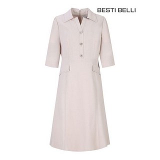 베스띠벨리 더블카라 트임 셔링 원피스 베이지 BGOAE2532