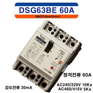 대륙 DSG63BE 60A 분전반용 누전차단기 3P60A 10KA, 1365개