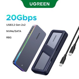 2.5인치 이하 UGREEN 20Gbps M2 SSD 케이스 M.2 NVMe SATA 인클로저 어댑터 USB 3.2 Gen2 외부 인클로저는 M 및 BM 키를 지원합니다., 20Gbps RGB, 1개
