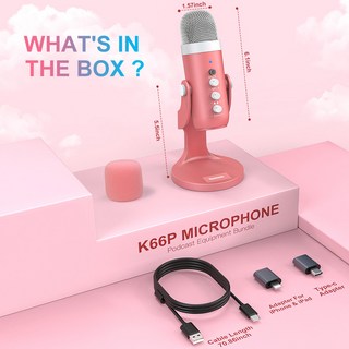 헤드마이크 USB 콘덴서 마이크 핑크 스튜디오 녹음 PC 맥 컴퓨터 전화 게임 스트리밍 팟캐스팅 보컬 노트북, 01 pink