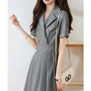 [루씨앤] 세링 반팔 슬림 플리츠 미디 원피스 하객룩 플레어원피스 데일리룩 9966A1