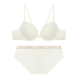 게스 언더웨어 샤이니 로고밴딩 크림 브라 팬티 세트