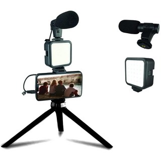 아이폰 안드로이드용 스타터 블로깅 키트 25.4cm(10인치) 삼각대 36 LED 조명 휴대폰 홀더 마운트 및 미니 샷건 마이크 라이브 스트림 화상 통화 블로깅, 아이폰, 안드로이드용 스타터 블로깅 키트, 25.4cm