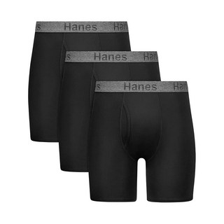 Hanes 남성용 스테이 드라이 파우치 누출 방지 기능이 있는 퍼포먼스 스트레치 복서 브리프 3팩 블랙 그레이 블루 미디엄