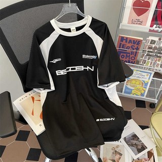 휘잇 루즈핏 복고풍 반팔 티 스트릿 힙한 배색 티셔츠