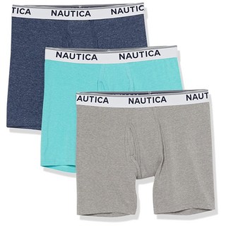 Nautica 남성용 스트레치 퍼포먼스 복서 브리프 3팩 네덜란드/씨 미스트/Nautica 레드 헤더 미디엄