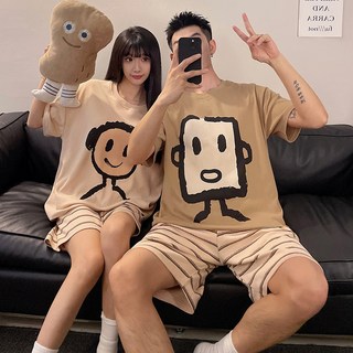 Novastar 여름 커플잠옷 캐릭터 홈웨어 여성 잠옷 남자 잠옷 반팔 파자마 잠옷세트