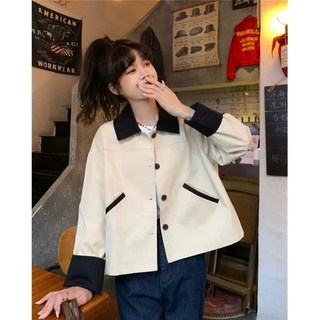 꽃소담 여자 봄가을 데일리 카라넥 배색 크롭 트위드 숏 바람막이 자켓 XP1408