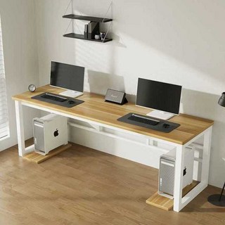 2인 컴퓨터책상 게임 팀원 듀얼모니터 사무실 커플 데스크 사무용 pc방, 화이트+월넛 220x60x75cm