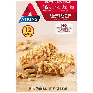 ATKINS 앳킨스 피넛버터 그래놀라 프로틴 밀 바 48g 12팩, 12개