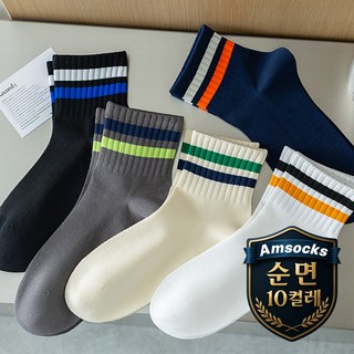 에이엠삭스 남성용 순면 중목 스포츠 사계절 데일리 양말 10켤레