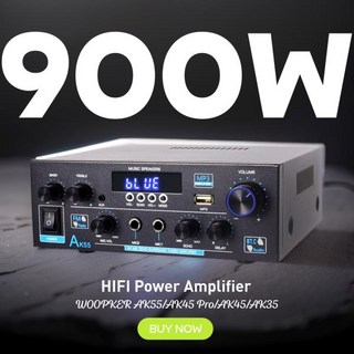 블루투스앰프 Woopker 블루투스 디지털 앰프 AK35/AK45/AK45 Pro/AK55 2 채널 하이파이 FM USB 오디오 가정용 자동차 노래방용, 03 AK45 EU Plug
