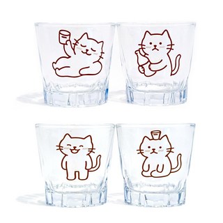 귀여운 고양이 취했냥 소주잔 4P, 4개, 투명