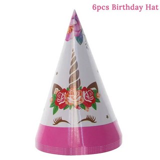 인테리어 크리스마스 생일 홈 파티 용품 유니콘 식기 세트 종이컵 접시 케이크 토퍼 아이 베이비 샤워 소녀 장식, [03] 6pcs paper hat