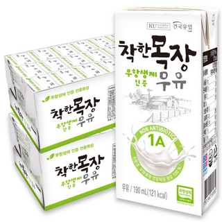 [건국유업] 착한목장 무항생제 멸균우유, 190ml, 48개