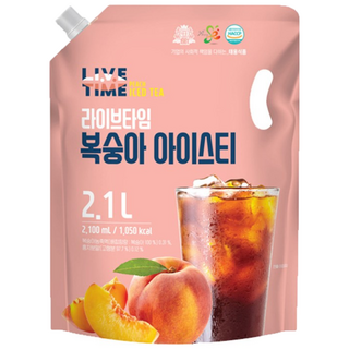 [태웅식품본사] 라이브타임 복숭아아이스티 '카페에서 마시던 상큼한 복숭아맛 과일음료' '1L로는 부족했다면 2.1L 대용량(10잔!!)으로 홈카페의 여유를 즐기세요', 2개