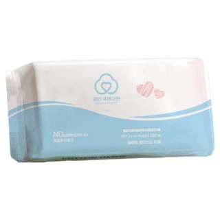 춘게엘 클린 퓨어코튼 천연 순면 일회용 페이스타올 100매 200x200mm, 2개