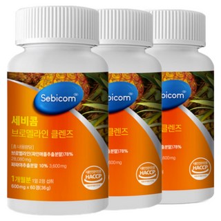 세비콤 브로멜라인 케르세틴 염증성 지방 제거제 소화효소 600mg x 60정, 3개, 90회분