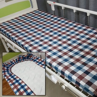입원실용병원침대커버 매트리스커버 - 베이직체크 블루 (싸개형) / 맞춤제작 상품 이미지