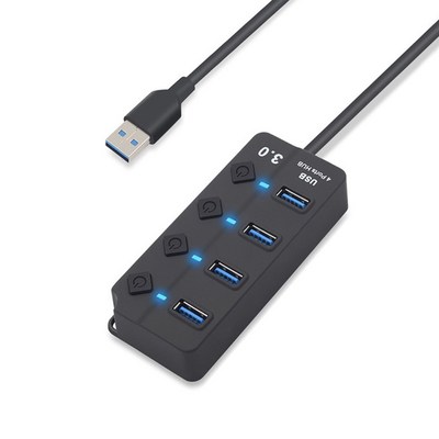  라온 USB 3.0 4포트 허브 개별스위치 RUH-304A, 블랙 _다양한 기기들을 한 번에 연결