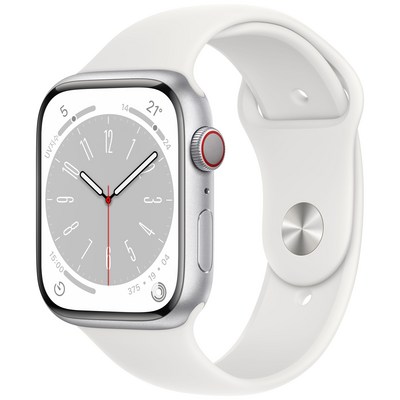 Apple 애플워치 8, 45mm, GPS+Cellular, 알루미늄, 실버 / 화이트 스포츠밴드