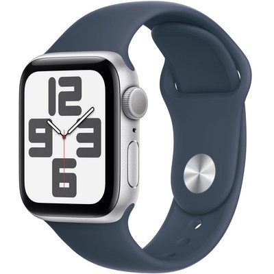  Apple 2023 애플워치 SE 2세대 알루미늄 케이스, 40mm, GPS, 실버 / 스톰 블루 스포츠 밴드, S/M 