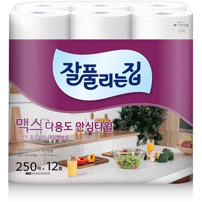  잘풀리는집 맥스 다용도 키친타올, 250매, 12개 _🌿 신선한 요리를 위한 필수품