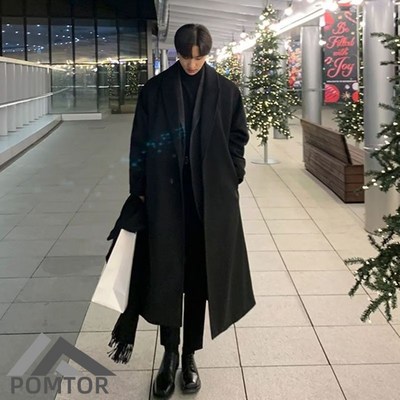 POMTOR 남성 코트 봄가을 겨울 케쥬얼 빅사이즈 롱코트_던스트