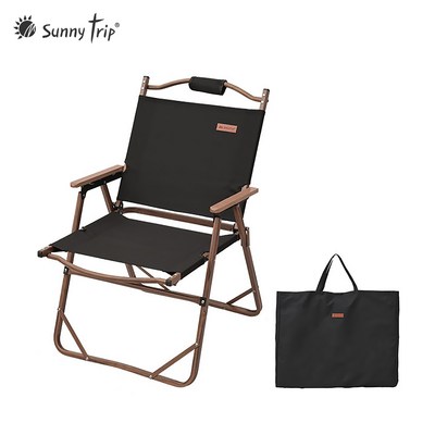 SUNNYTRIP 캠핑 의자 접이식 폴딩 로우 체어 + 수납가방, L 사이즈, 블랙