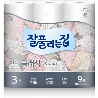 잘풀리는집 3겹 클래식 화장지 27m, 9개입, 1개